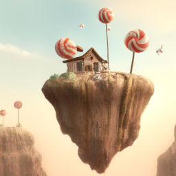 Tiny house on top of a cliff full of lollipops, digital art